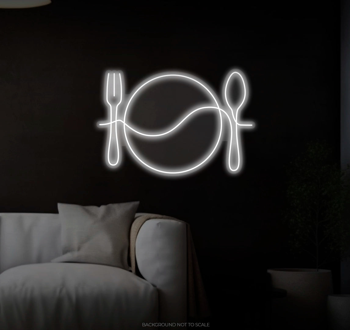 Fork Plate Spoon One Line Art LED neon