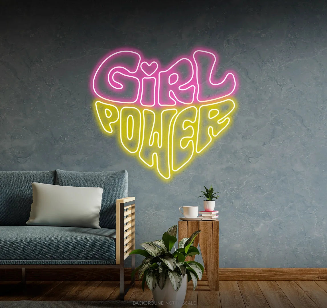 Girl power heart LED neon