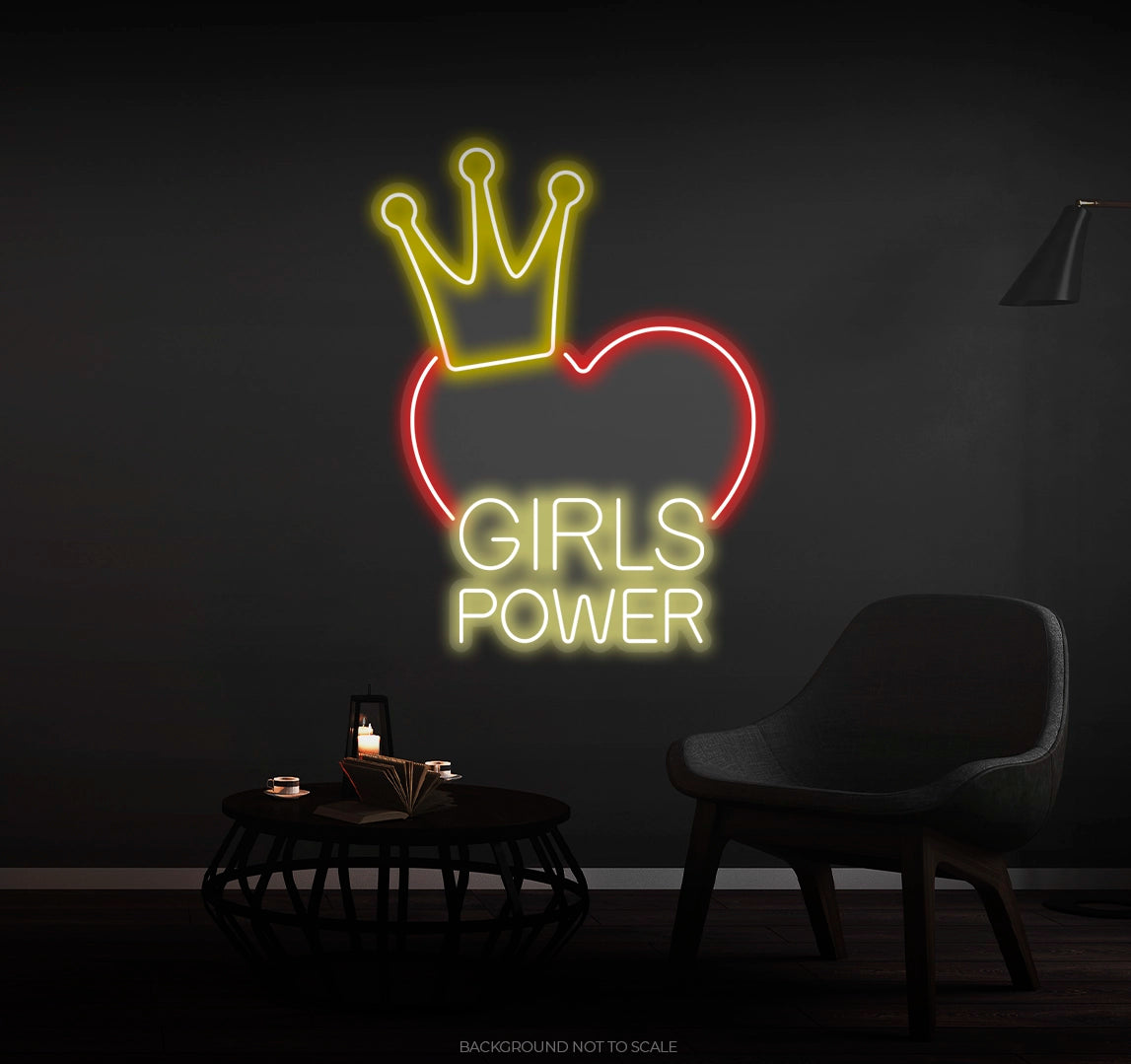 Girls power heart crown LED neon