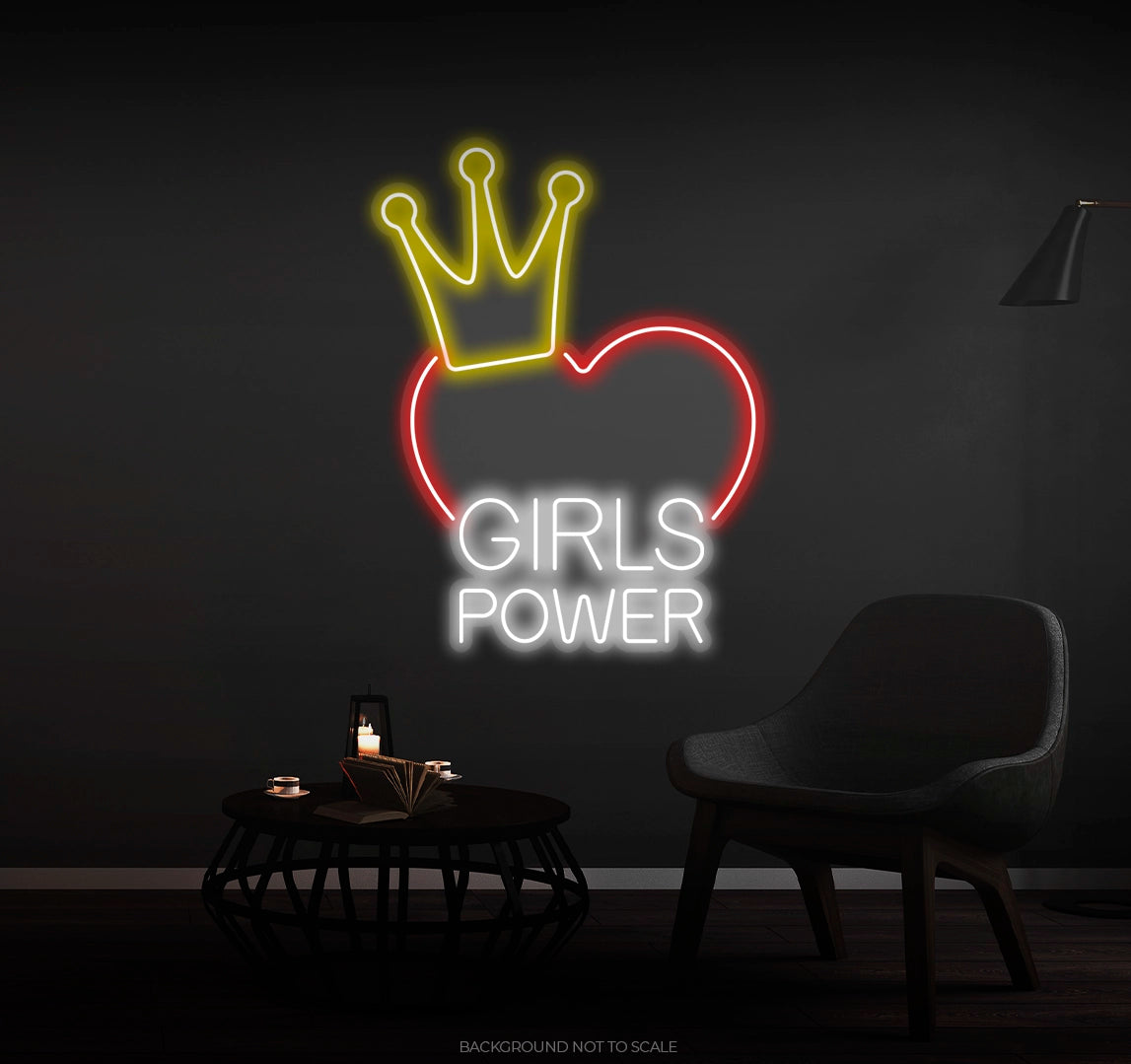 Girls power heart crown LED neon