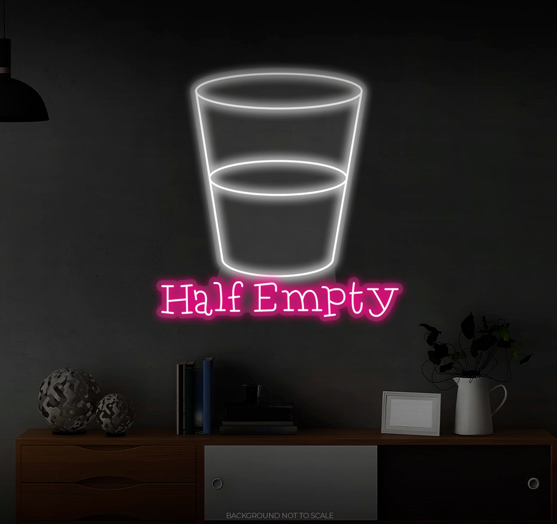 Glass of water half empty LED neon