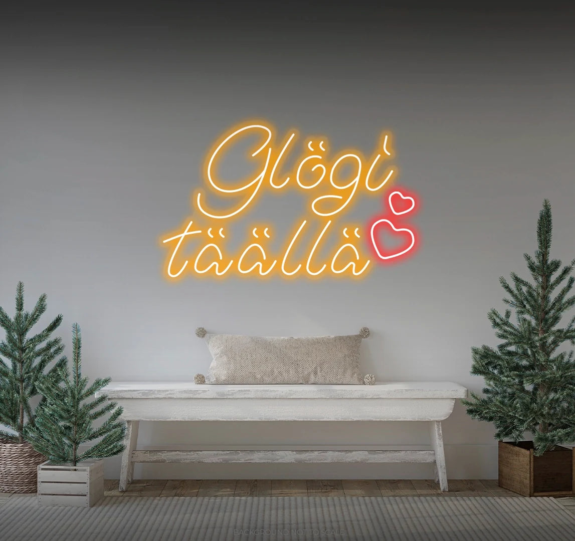 Glögi täällä hearts LED neon