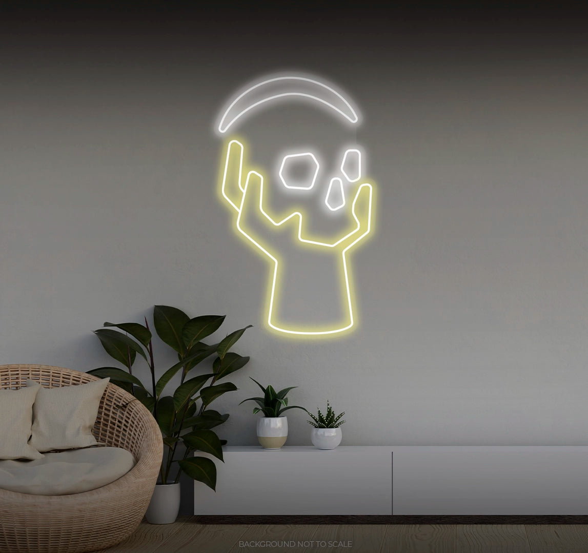 Hand holding skull LED neon