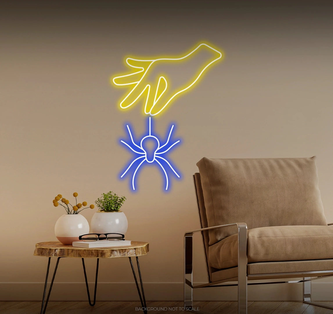 Hand holding spider LED neon