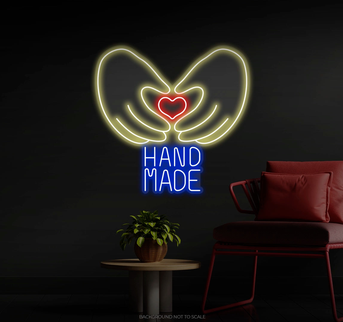 Hand made heart in hands LED neon