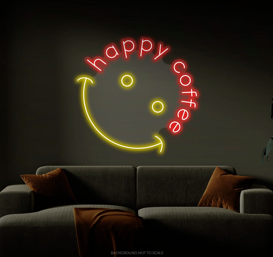 Happy coffee smiley face LED neon