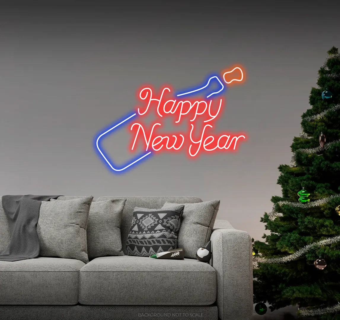 Happy new year champagne bottle LED neon