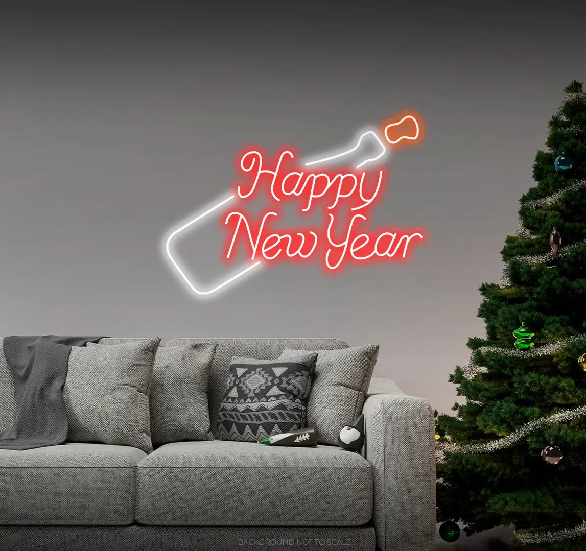 Happy new year champagne bottle LED neon