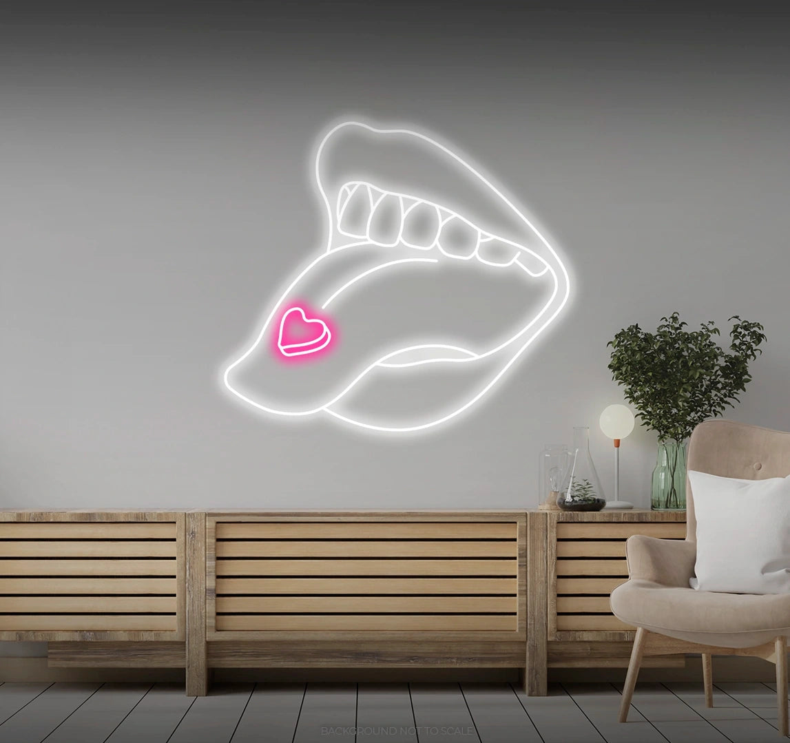 Heart pill on tongue LED neon