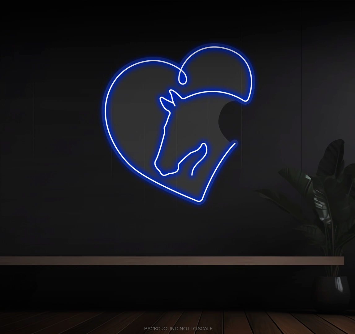 Horse head silhouette in heart LED neon