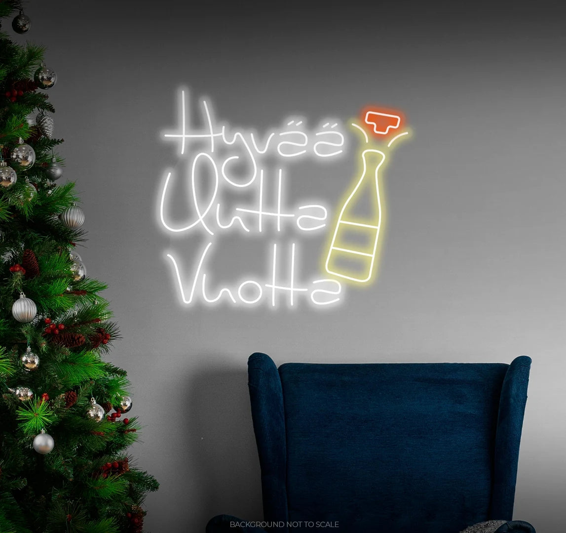 Hyvää uutta vuotta champagne LED neon