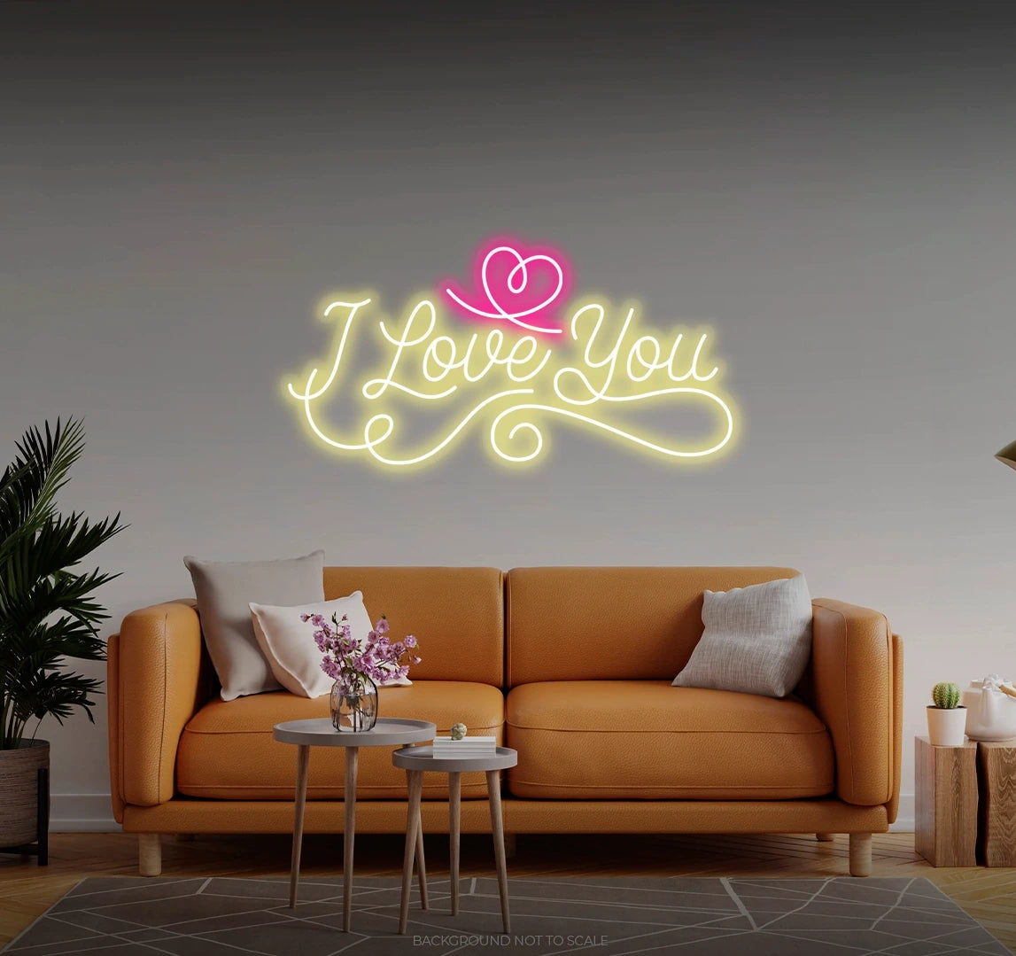 I love you curly lines and heart LED neon