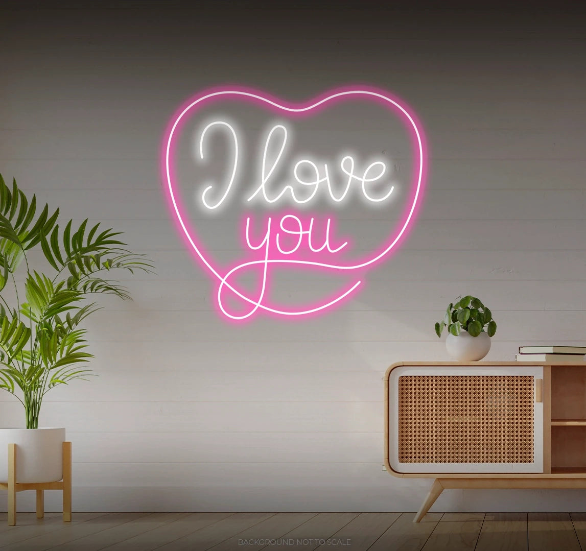 I love you heart calligraphy LED neon