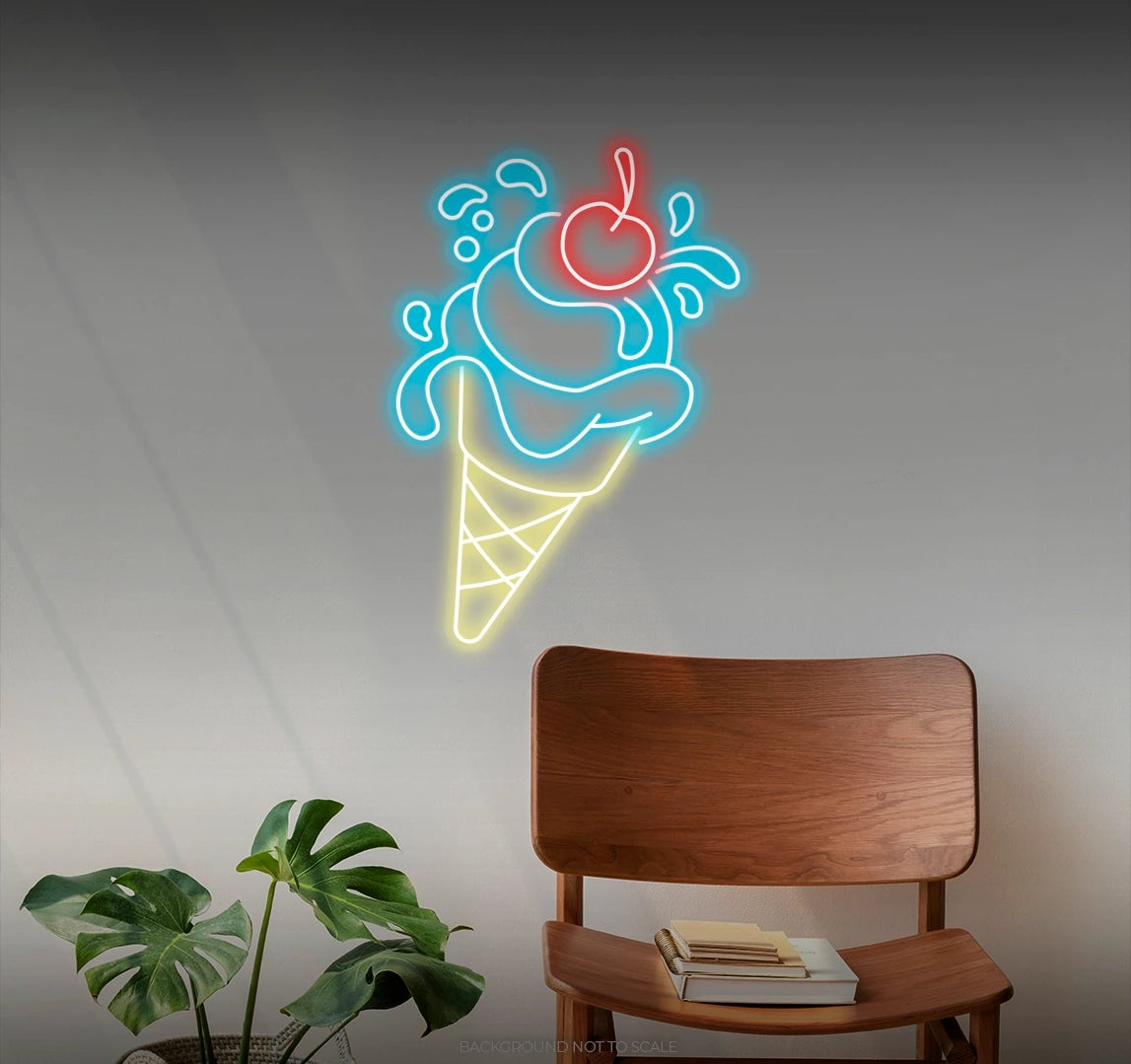 Ice cream cone with cherry LED neon