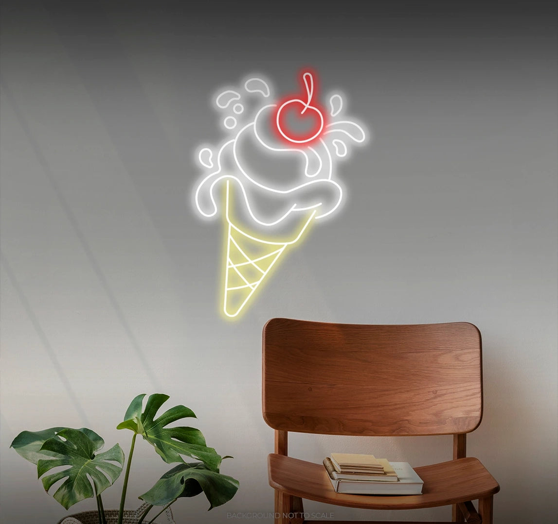 Ice cream cone with cherry LED neon