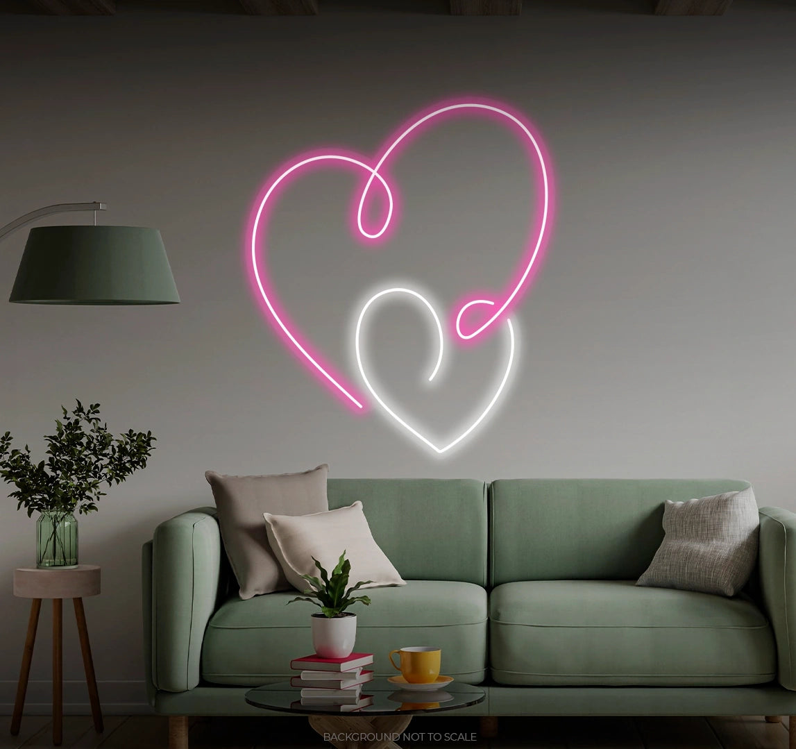 Intertwined two hearts LED neon