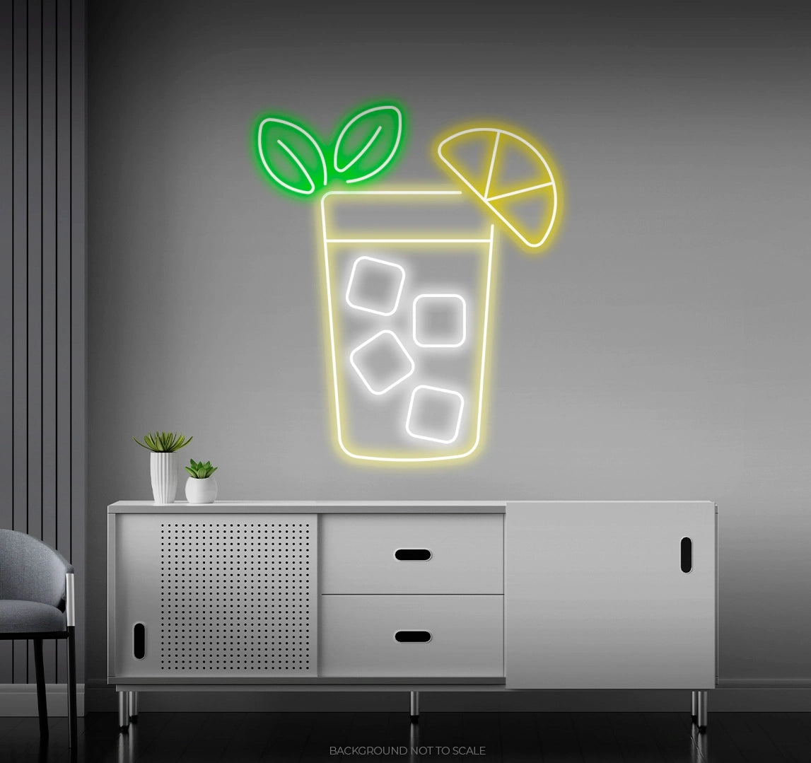 Lemonade ice cube and lemon slice LED neon