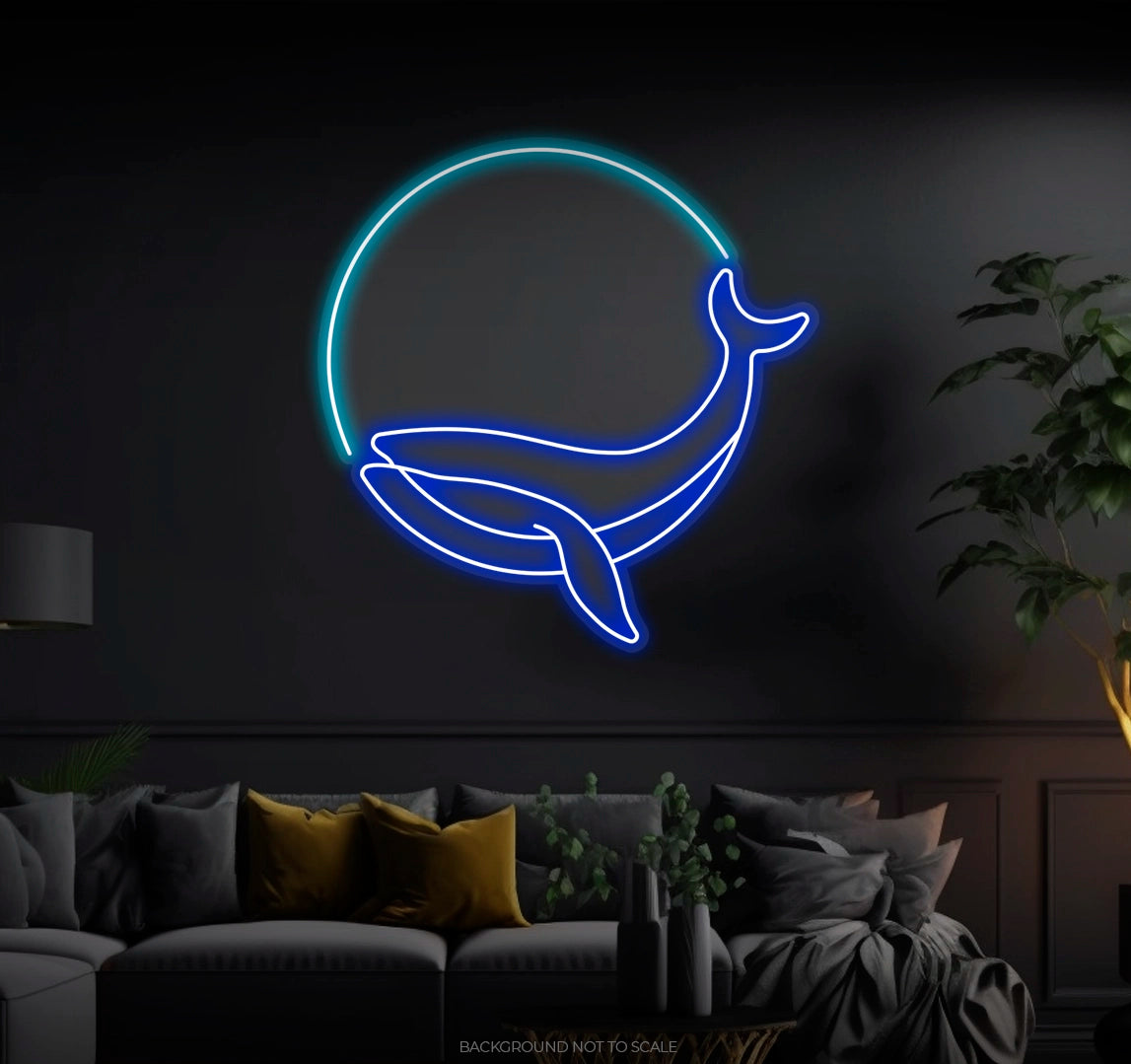 Lineart whale with circle LED neon