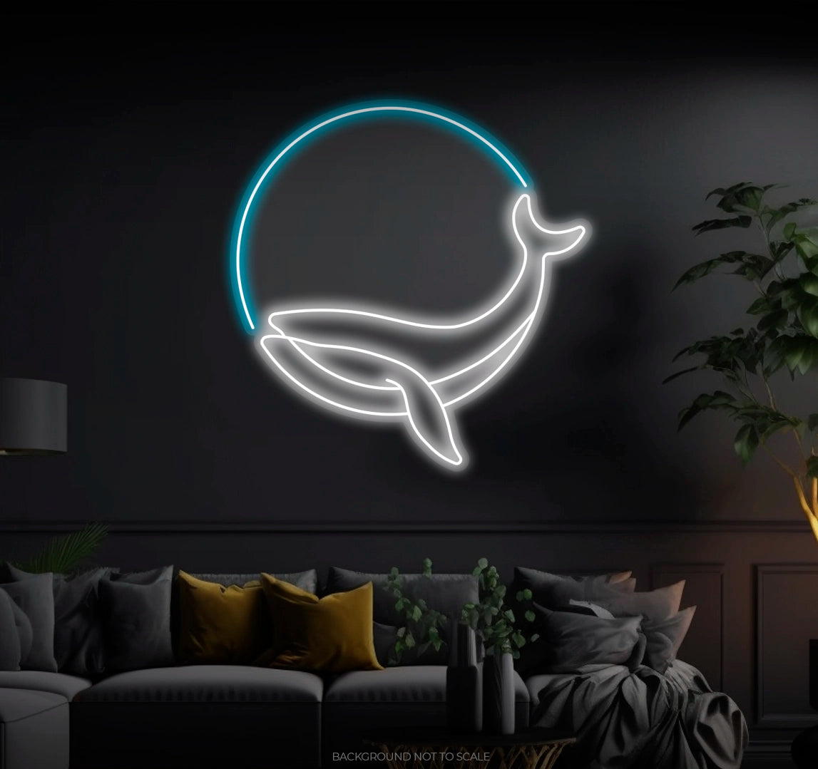 Lineart whale with circle LED neon