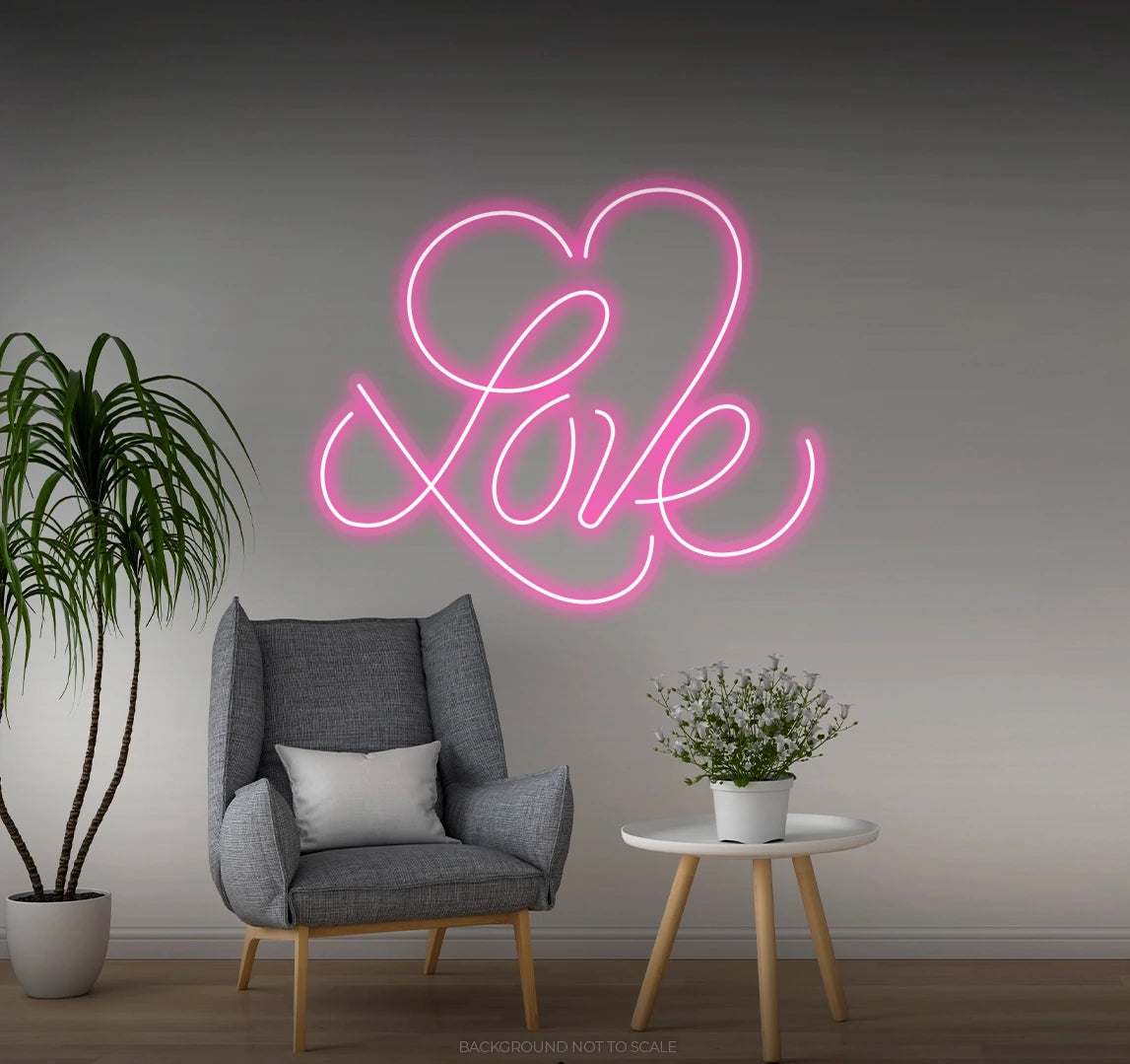 Love calligraphy big heart LED neon