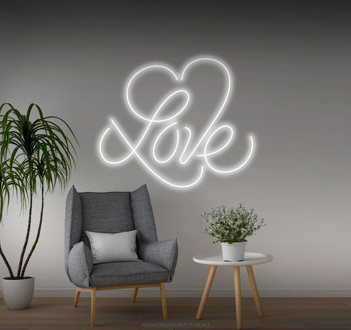 Love calligraphy big heart LED neon