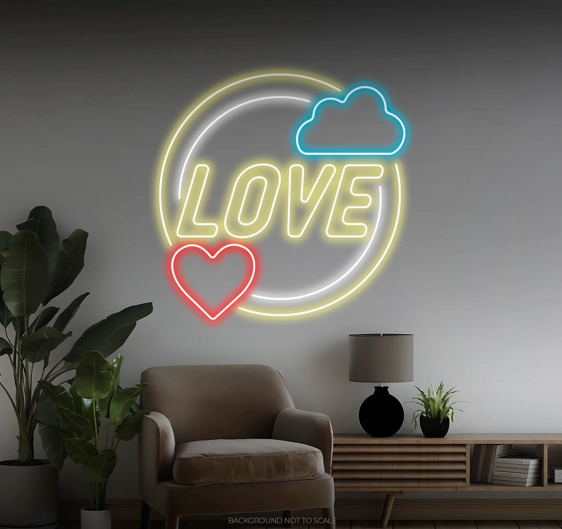 Love circles cloud and heart LED neon