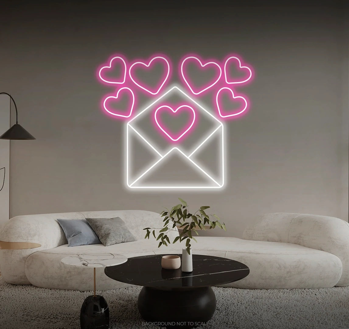 Love envelope with hearts LED neon