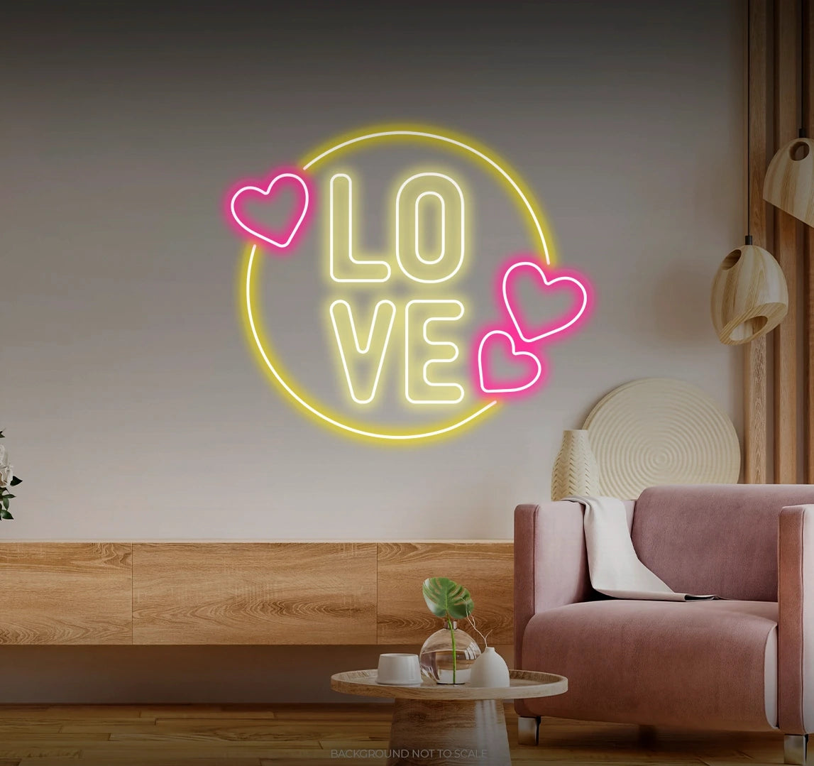 Love hearts circle LED neon