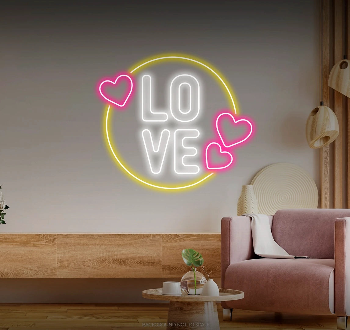 Love hearts circle LED neon