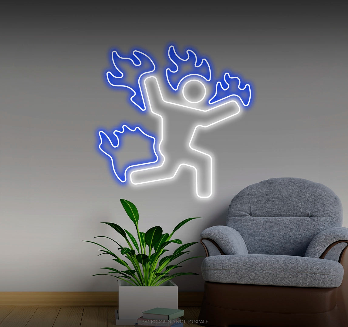 Man on fire icon LED neon