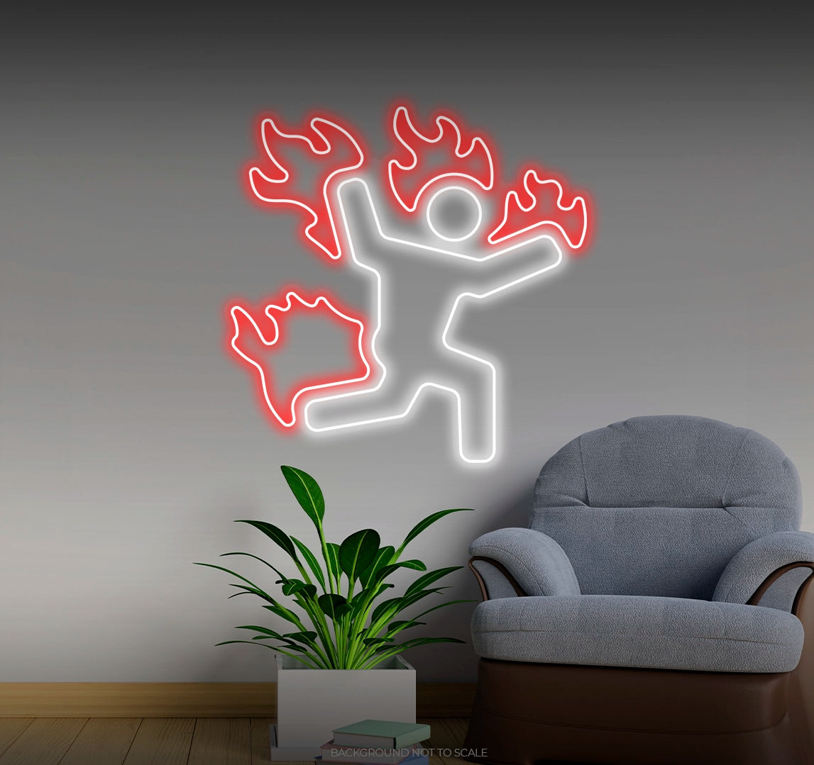 Man on fire icon LED neon