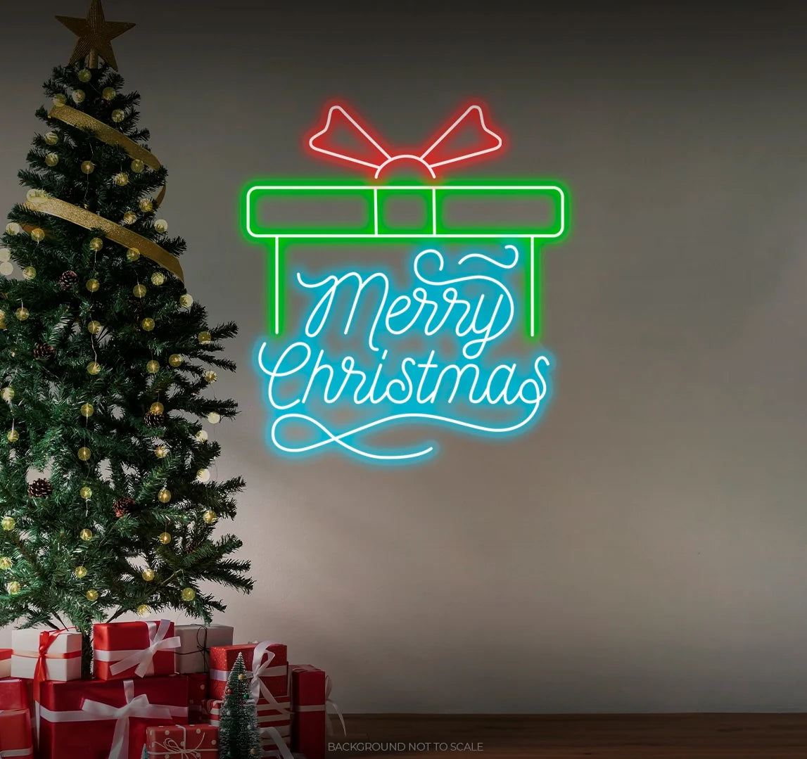 Merry Christmas half gift box LED neon