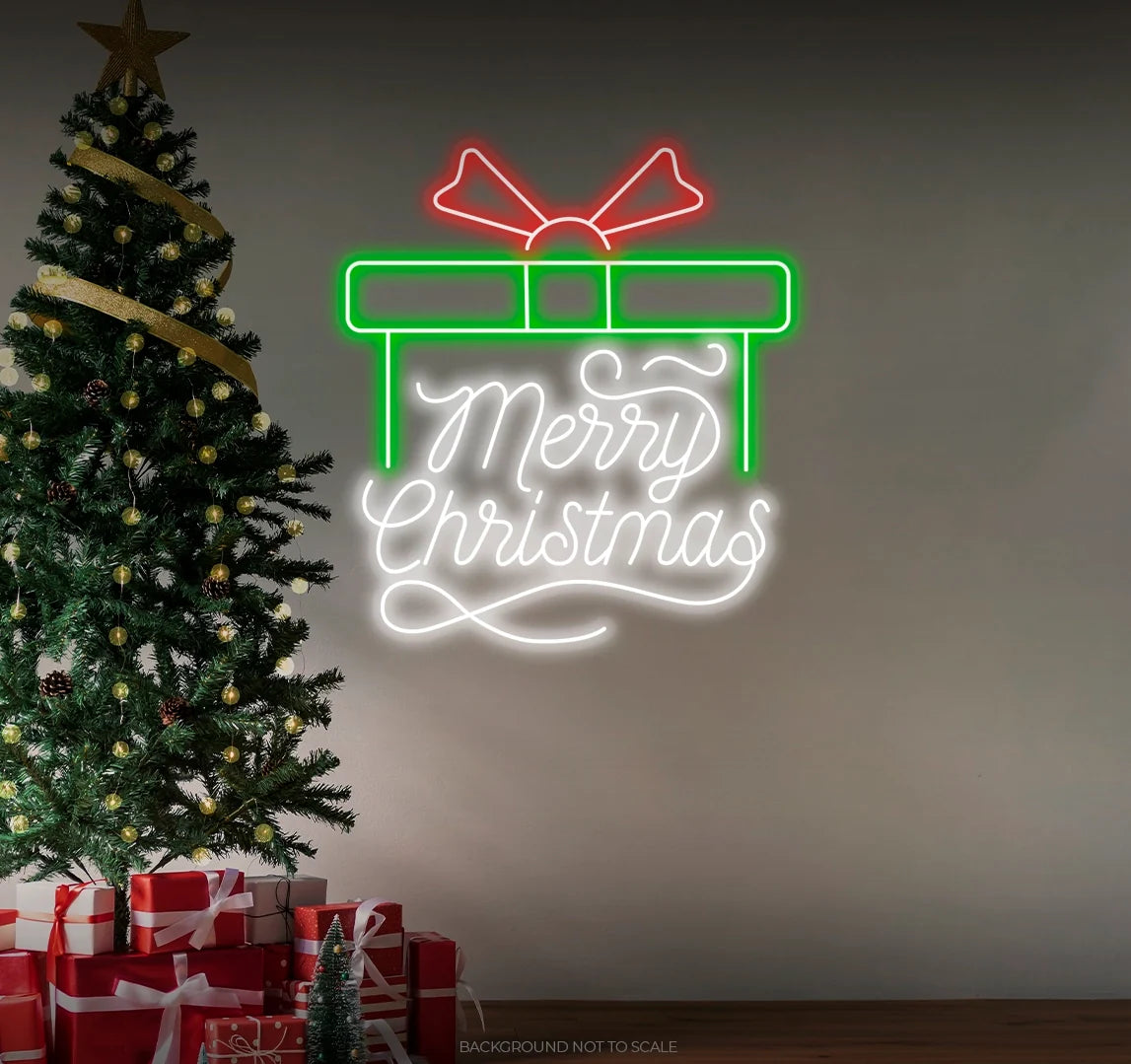 Merry Christmas half gift box LED neon