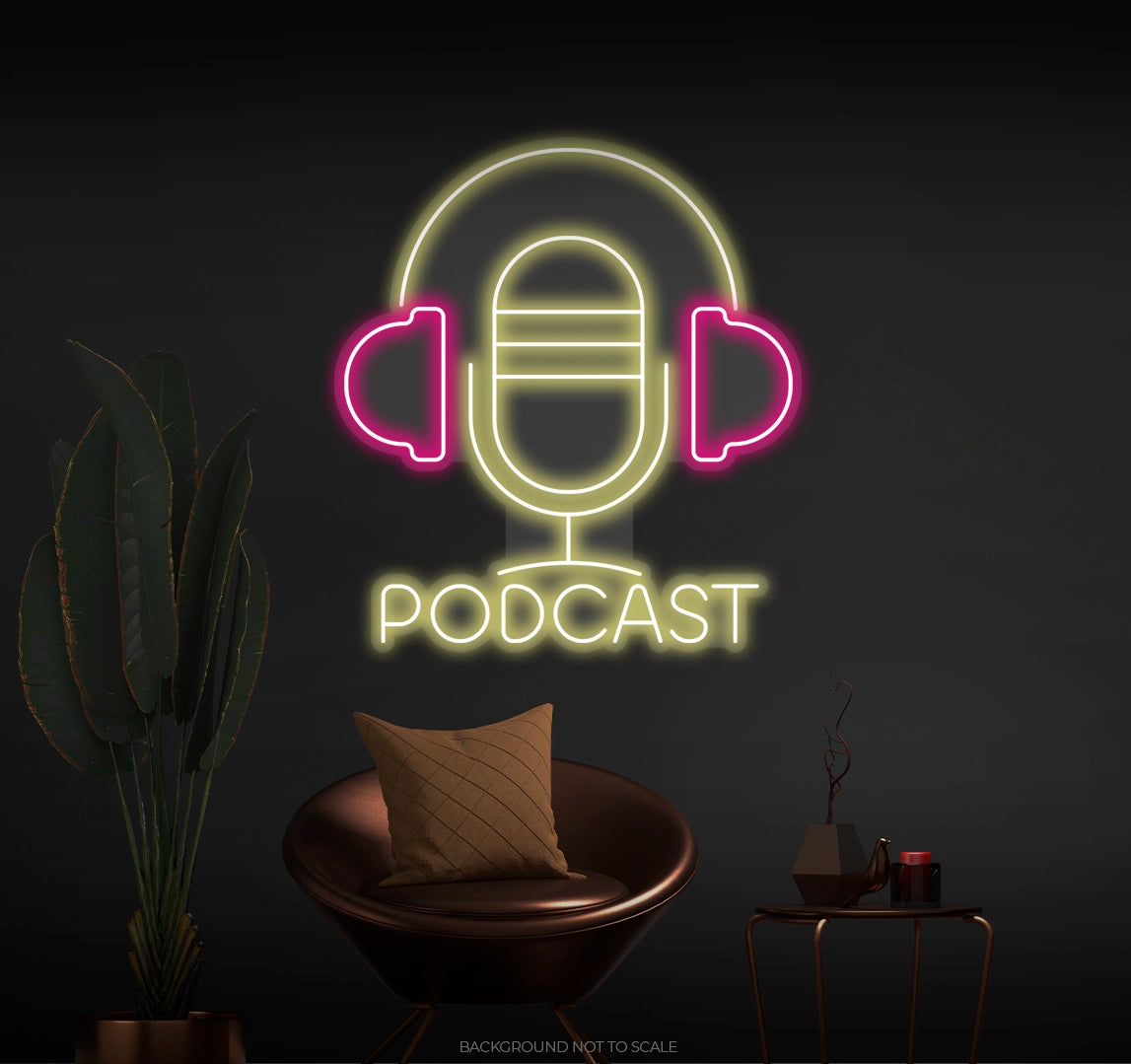 Mic and headphones podcast LED neon