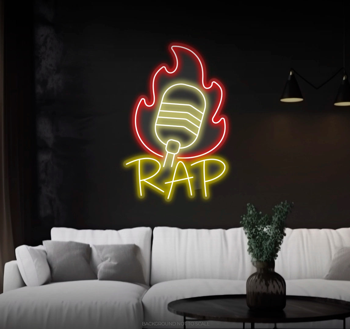 Mic with flames rap LED neon