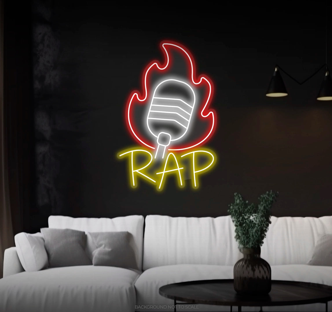 Rap Led Sign Mic with flames rap LED neon