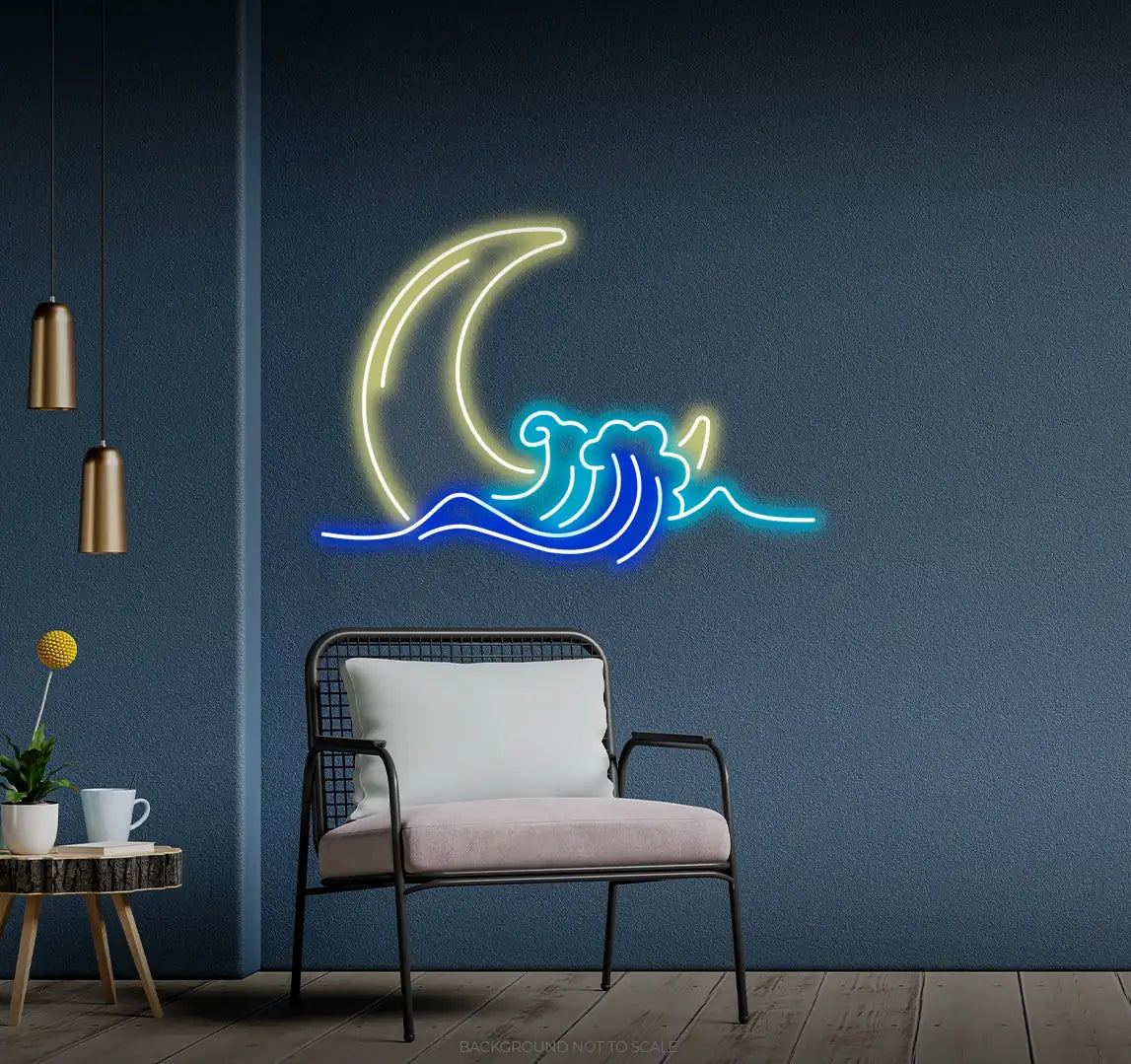 Moon and waves LED neon