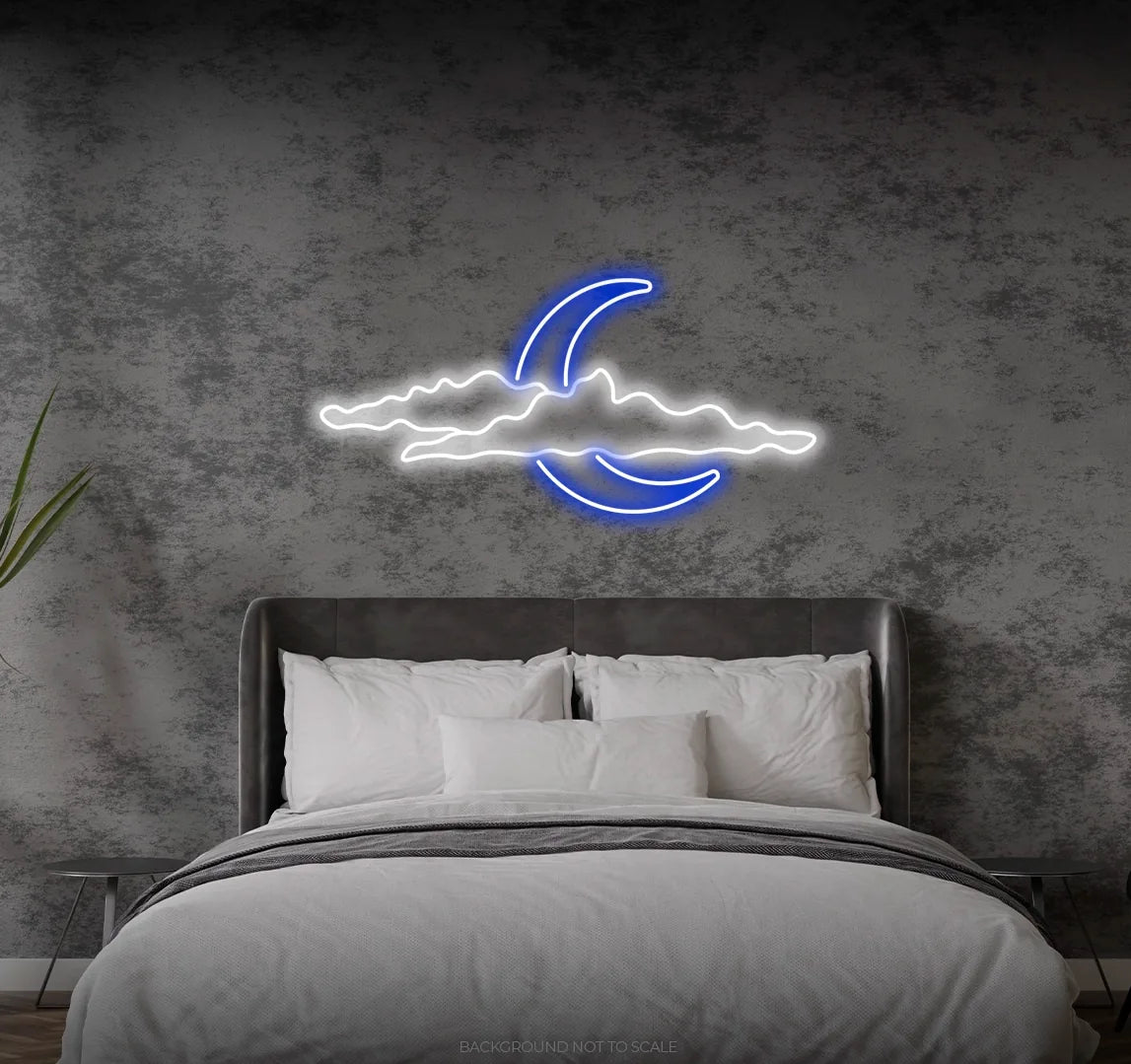 Moon behind clouds LED neon