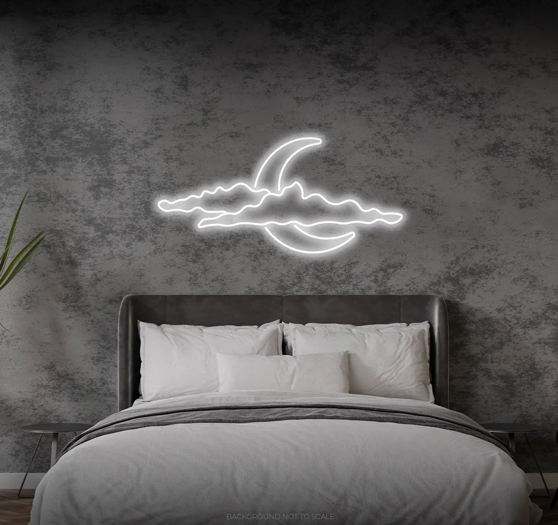 Moon behind clouds LED neon