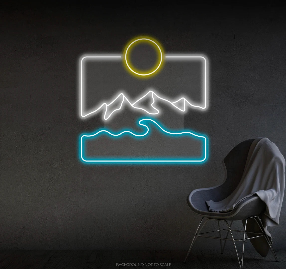 Mountain sea and sun LED neon