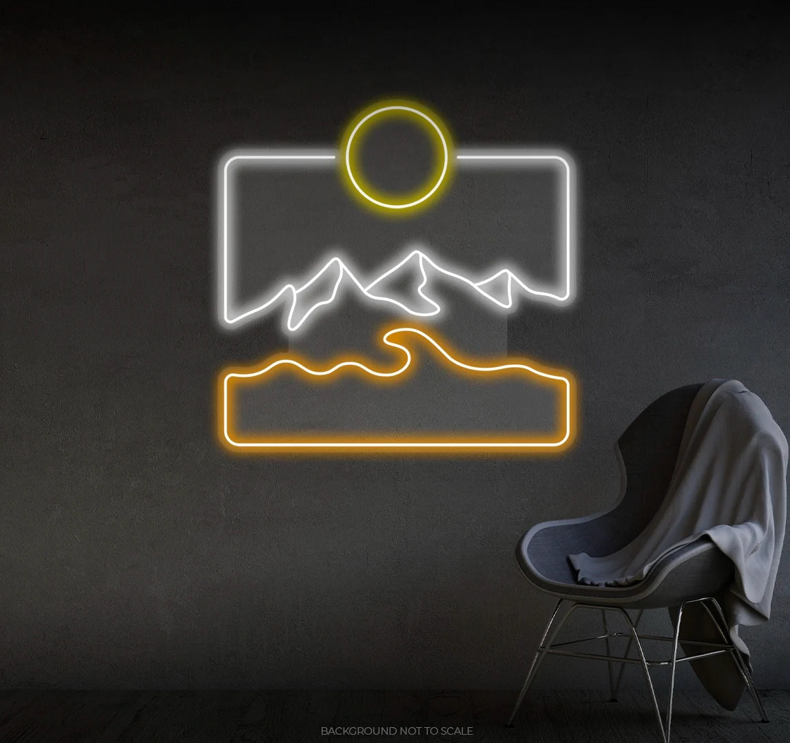 Mountain sea and sun LED neon