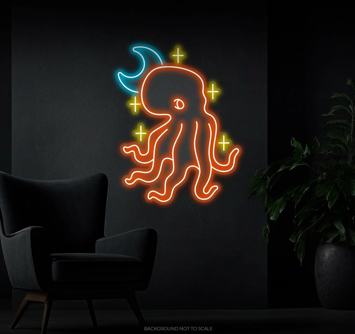 Octopus moon and stars Ledneon