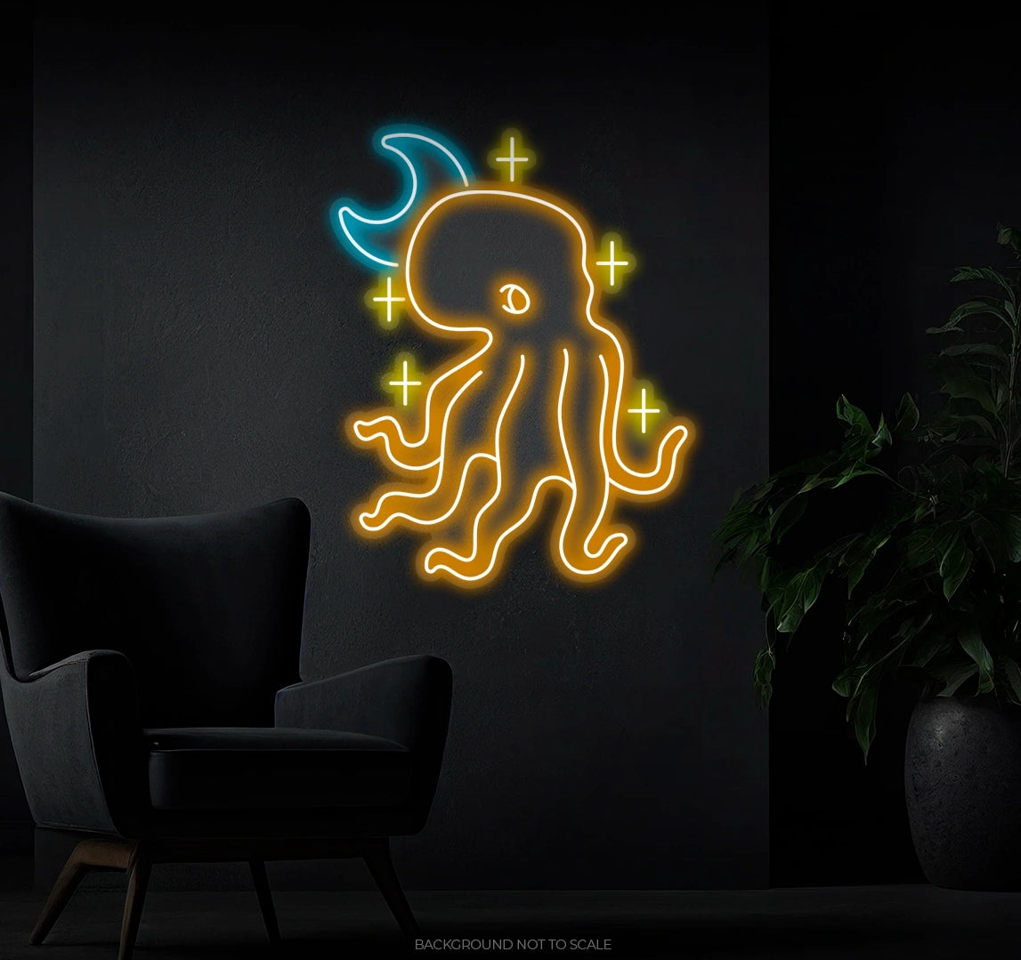 Octopus moon and stars Ledneon