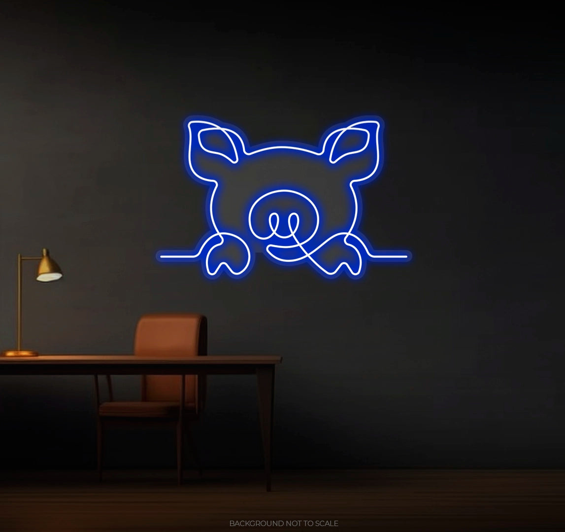 One Line Art Pig Climbing LED neon