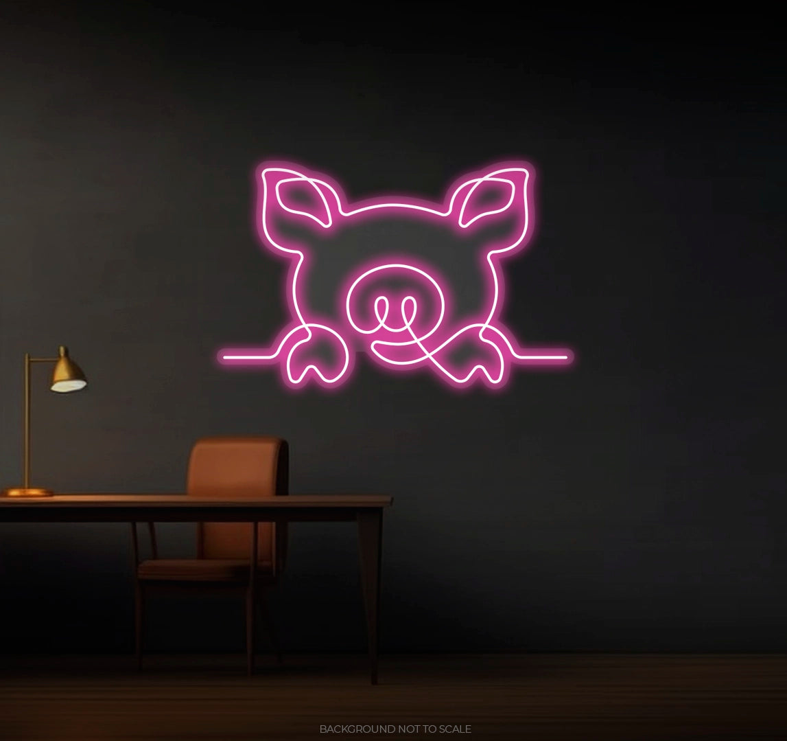 One Line Art Pig Climbing LED neon