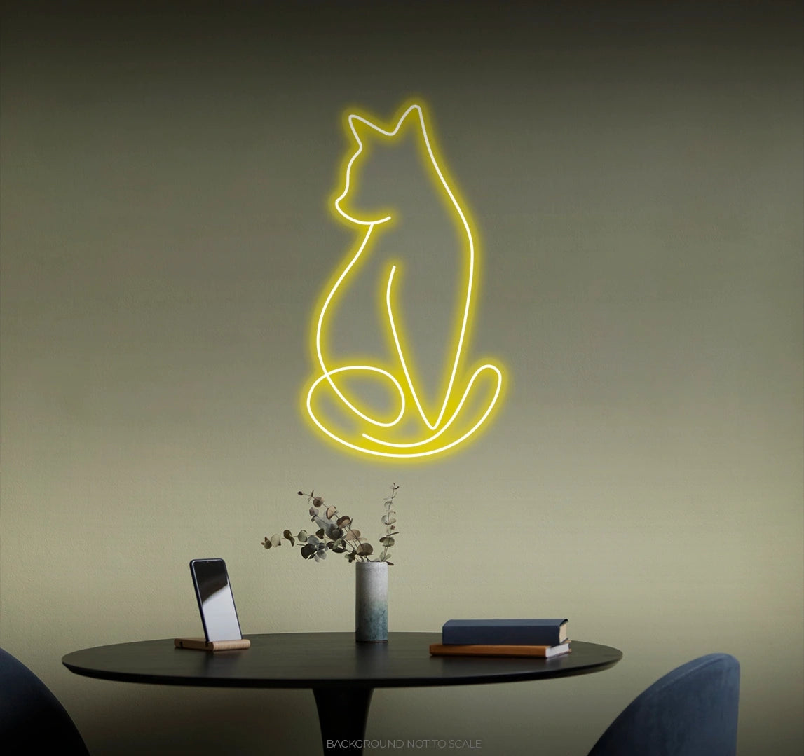 Cat sitting line art LED neon