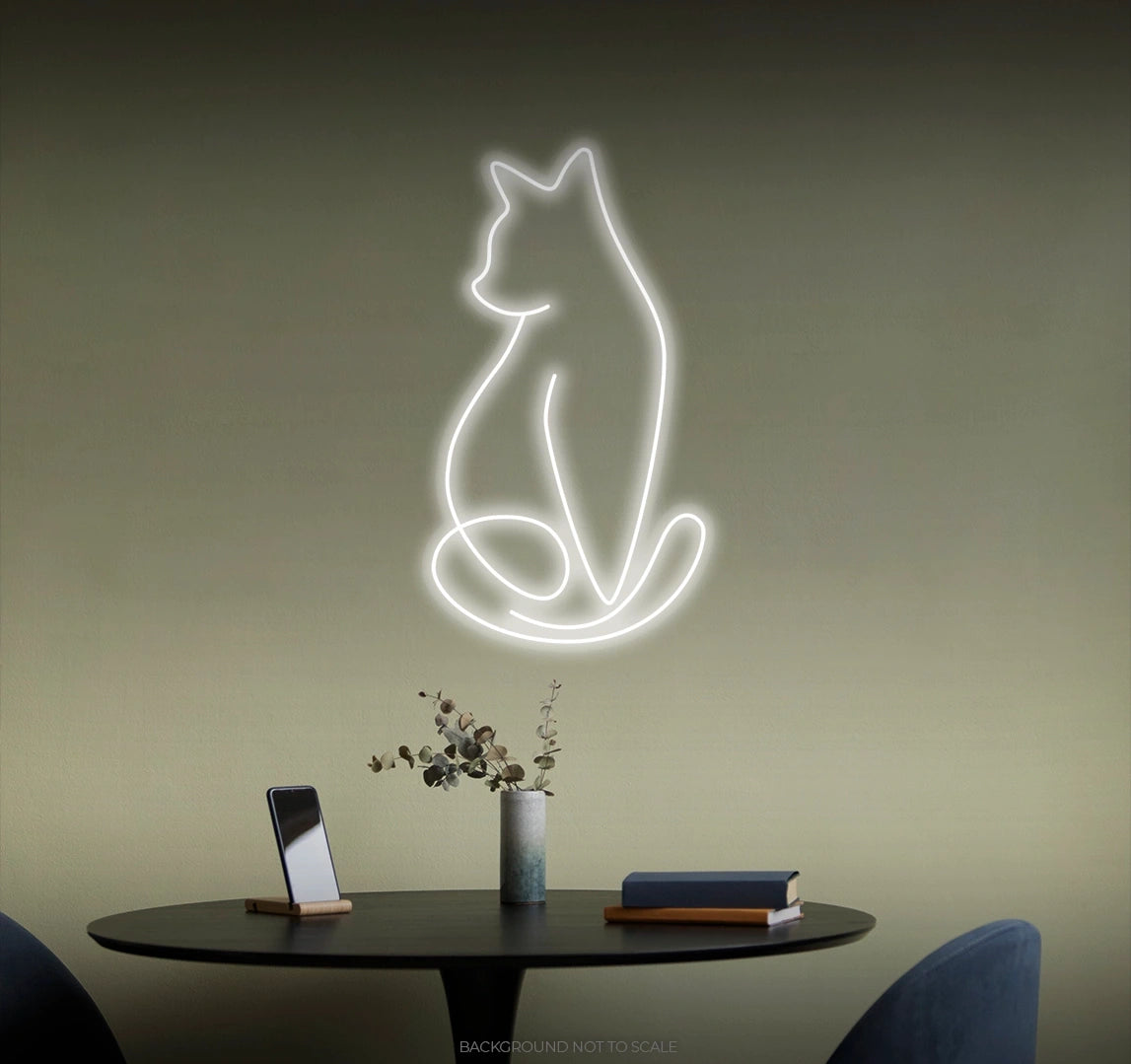 Cat sitting line art LED neon