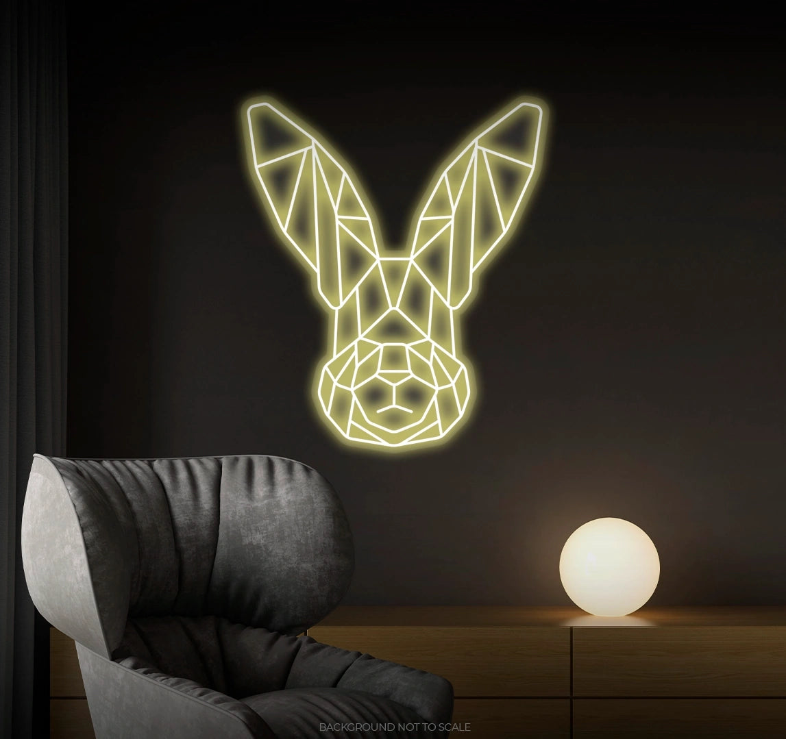 Polygonal rabbit head LED neon