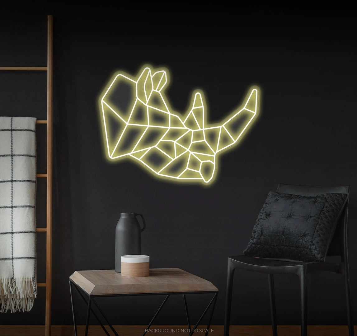 Polygonal rhino head LED neon