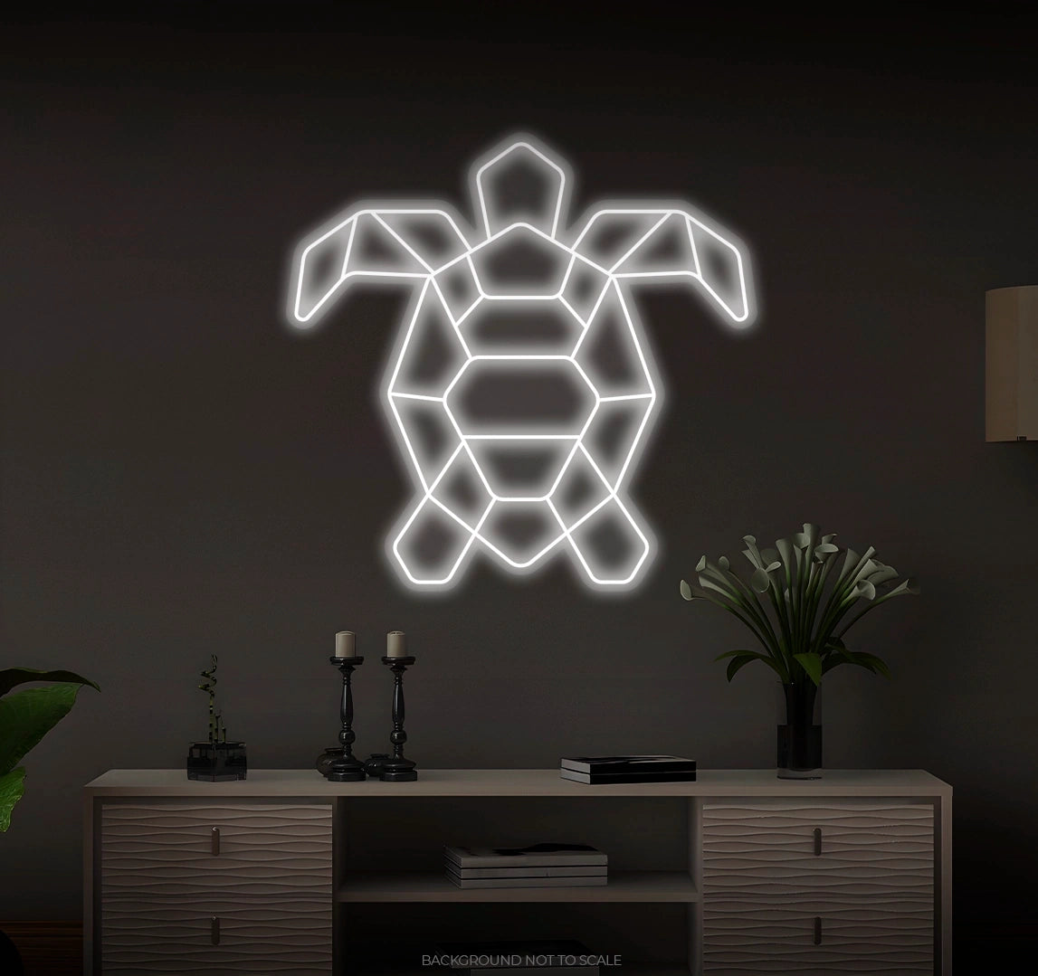 Polygonal sea turtle LED neon